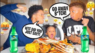 CALLING MY BROTHER DAUGHTER BAD NAMES PRANK (HE FLIPPED)😭 KING CRAB + LOBSTER TAIL SEAFOOD BOIL