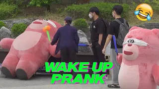 WAKE UP PRANK! Funniest Giant Pink Bear Prank!