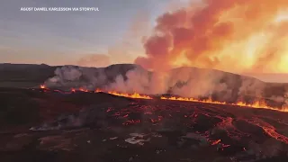 Dramatic drone video of Iceland volcano eruption near Grindavik