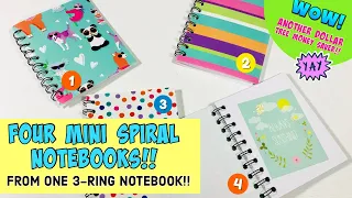 MAKE FOUR fabulous MINI SPIRAL NOTEBOOKS from ONE DOLLAR TREE notebook!