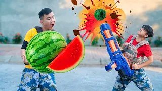 Battle Nerf War SWAT COMPETITION Nerf Guns Idiots WATERMELON BATTLE NERF