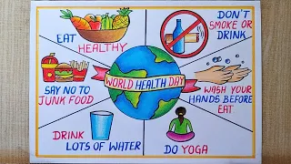 World Health Day Poster Drawing easy, April-7 | How to draw World Health Day drawing| Eat healthy