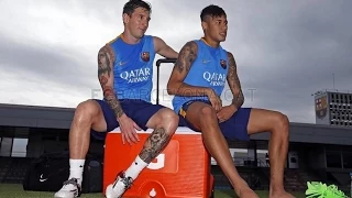 First training session for Mascherano, Messi, Alves and Neymar Jr