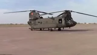 US Army Boeing CH-47 Chinook, checking controls on ground, Westheimer Aiport, Norman, Oklahoma