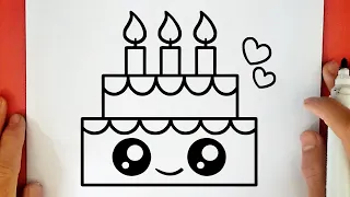 COMO DIBUJAR UNA TORTA DE CUMPLEAÑOS KAWAII