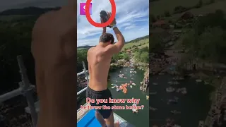 He threw a stone before 🤔 #cliffjumping #basejump  #shorts