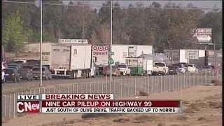 Nine car pileup on Highway 99