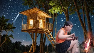 Girl builds bamboo house on tree to survive, wood stove, animal trap to grill meat | Ly Dieu Linh