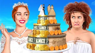 RICH VS POOR BRIDE | Eating Worlds LARGEST WEDDING Cake! Expensive VS Cheap Food by 123GO! CHALLENGE
