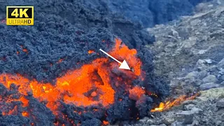 Crashing lava flow! Advancing lava south of Volcano. Closeups. 31.07.23