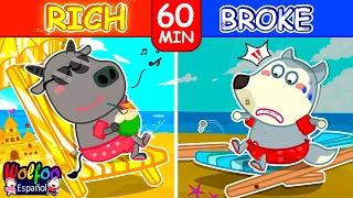 Desafío Rico vs Pobre - Wolfoo Día de diversión en la playa | Actividades de verano para niños