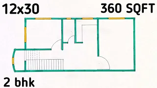 2 bhk small house plan ll 12x30 house design ll 360 sqft home plan