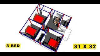 31 by 32 simple floor plan II 31 x 32 small ghar ka naksha II 3 bhk house plan kaise banaye