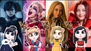My Talking Angela 2 -  Wow Work 👌 Wednesday Addams Vs Harley Quinn vs M3gan Doll Vs Jisoo flower
