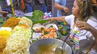 Bangkok Street Food, Soi Rambuttri Night Market. Meat, Fish, Porridge and more Food. Thailand