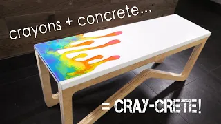 Concrete Bench w/ MELTED CRAYON inlay covered in Epoxy || how to make