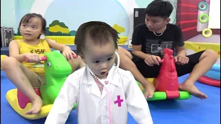 Indoor playground with fun kids and baby cute at play center color toy and nursery rhymes for babies