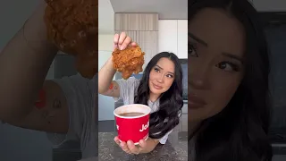 Eating Jollibee spicy fried chicken