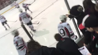 Jason Akeson of the Sens sharing some pucks in Belleville