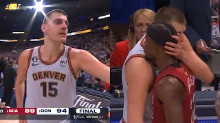 Nikola Jokic shows love to every Heat player before celebrating winning the NBA Finals