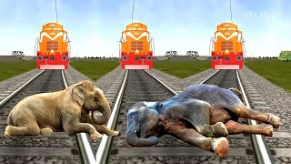 Sleeping Elephant vs Three Trains | Stops the Train | Beamng.Drive | Train Simulator | Funny Video