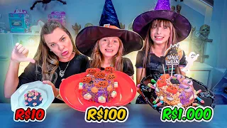 BOLO DE HALLOWEEN DE R$1O vs R$100 vs R$1000 ! DESAFIO