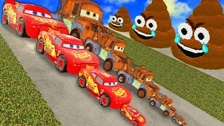 Big & Small Lightning McQueen vs Big & Small Tow Mater vs DOWN OF DEATH in Teardown