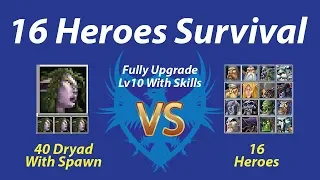 (16HS) 40 Dryad WS vs 16 Heroes (Lv10 With Skills) (Fully Upgrade) 1080p