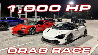 1,000 HP Mclaren 720S vs Ferrari SF90 Stradale Drag Race