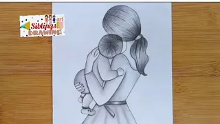 How to draw mother with baby - Mother's day drawing