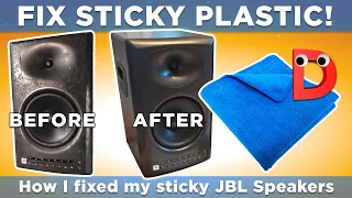 FIX STICKY PLASTIC! I I fixed a pair of sticky JBL speakers I Remove sticky plastic coating