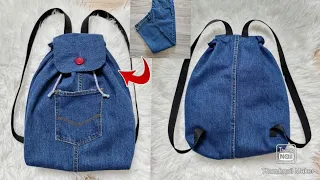 How to make an easy Backpack from old Jeans | Denim Bag | Jeans Bag