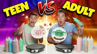 TEEN vs. ADULT PANCAKE ART CHALLENGE! How to Make Baby Yoda! Instagram Decides Winner -Polar Plunge!