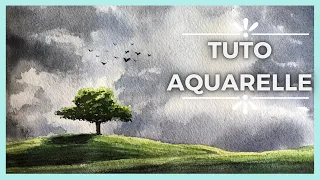 TUTO | Aquarelle CIEL NUAGEUX ET ARBRE - Tuto aquarelle débutant pas à pas