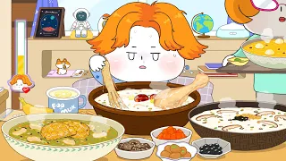 A variety of Porridge Mukbang(beef and vegetables, Chicken, Abalone) /Animation ASMR /foomuk