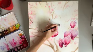 demo lessons. magnolia/ Магнолия.уроки акварели. часть2