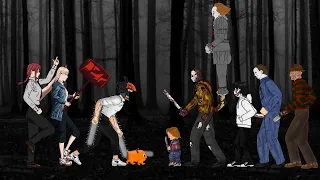 Denji, Makima, Pochita, Chainsawman vs  JasonVoorhess, Chucky, Michael - Drawing Cartoon Animation 2