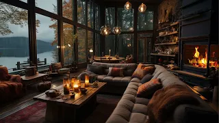 Autumn Cozy Cabin - Crackling Fireplace & Rain Sounds | Rainy Fall Ambience