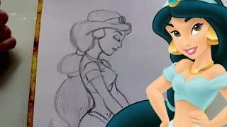 How to Draw JASMINE from Disney's Aladdin - @DramaticParrot
