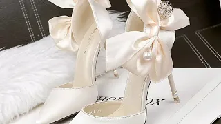 Женские свадебные туфли, новинка 2022,модные белые туфли на высоком каблуке-шпильке с бантом,