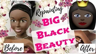 Repainting BIG BLACK BEAUTY BARBIE DOLL / How To Draw Face, Eyes, Lips Speedpaint Realistic Drawing