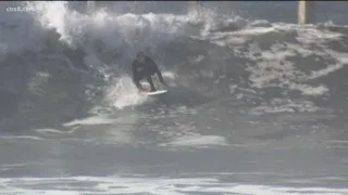 High surf shuts down OB Pier on 2020 New Year's Day in San Diego