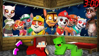 Scary PAW PATROL.EXE and Talking TOM Attacked JJ and Mikey Security House in Minecraft Maizen