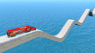 Impossible Wave Bridge Crossing Cars Vs Deep Water - BeamNG.Drive