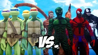 Teenage Mutant Ninja Turtles vs Spiderman Enemies - Venom, Carnage, Green Goblin, Scorpion, Rhino