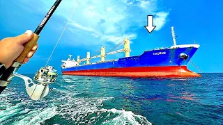 Fishing under a Huge FREIGHTER SHIP in the GULF of MEXICO!...[EPIC Results]