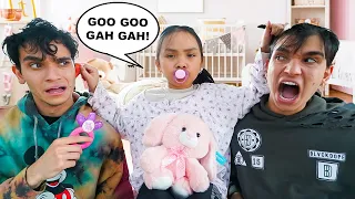 Our LITTLE SISTER Becomes a "BABY" For 24 Hours! | Lucas and Marcus