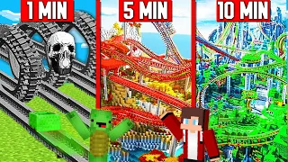 JJ and Mikey ROLLERCOASTER BUILD CHALLENGE in Minecraft - Maizen Mizen Mazien NOOB vs PRO