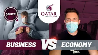 WORLD'S BEST BUSINESS CLASS | Qatar Airways Qsuite vs Economy