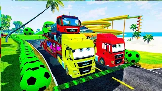 Marble Run ASMR Race ☆ HABA Slope & Dump Truck Excavator Ambulance Forklift Garbage Truck Tractors